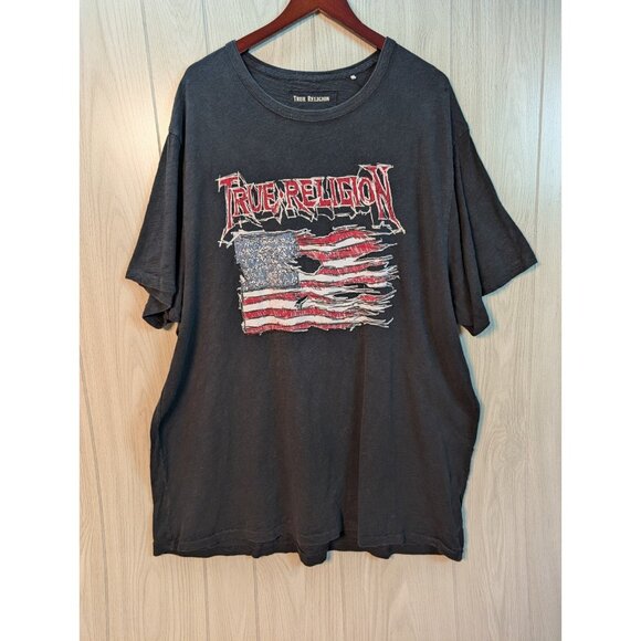 2002 Tour True Religion Shirt American Flag Distressed Sz 3XLT Short Sleeve - Picture 1 of 8